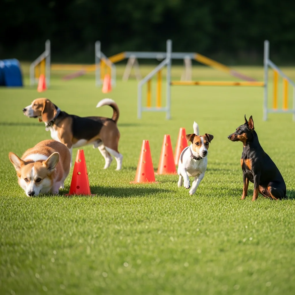 Grupo de perros en socialización controlada